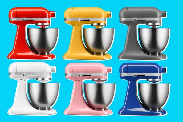 Six Artisan Mini mixers in different colors.